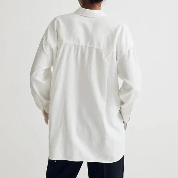 Madewell The Linen-Blend Oversized button-up shirt‎ eyelet white size XS NWT - Picture 2 of 7